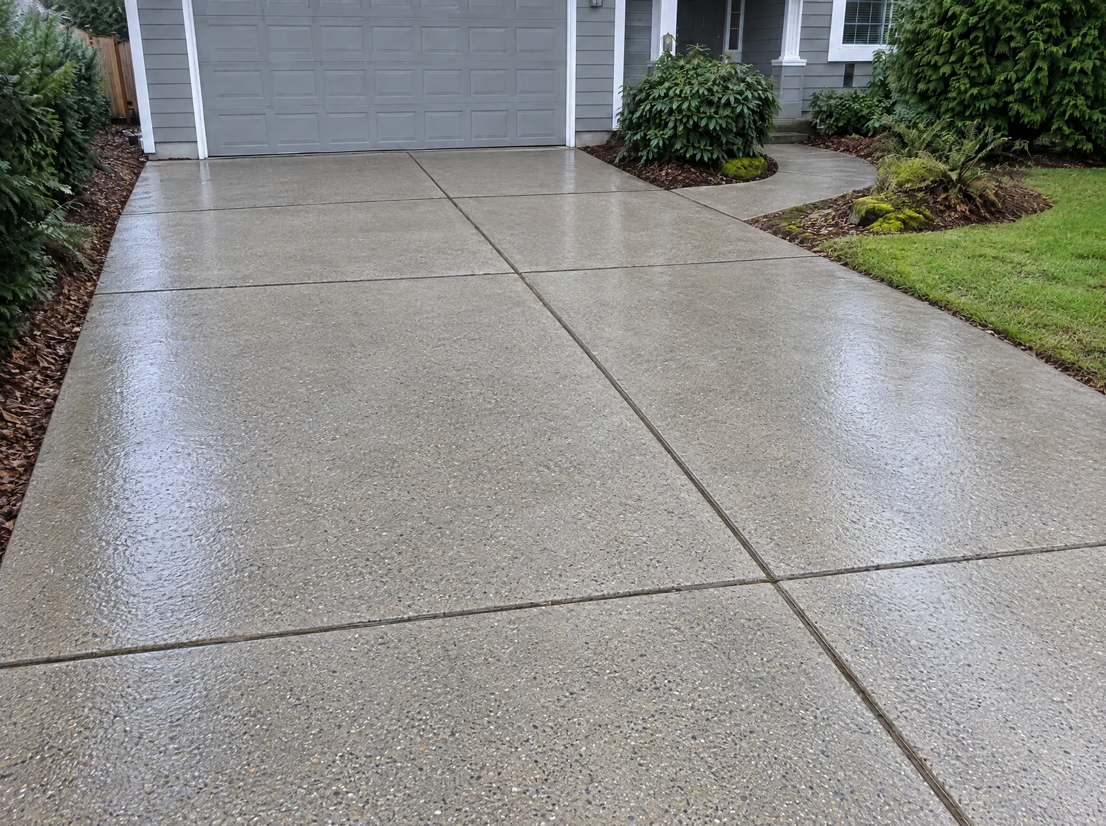 Freshly cleaned concrete driveway