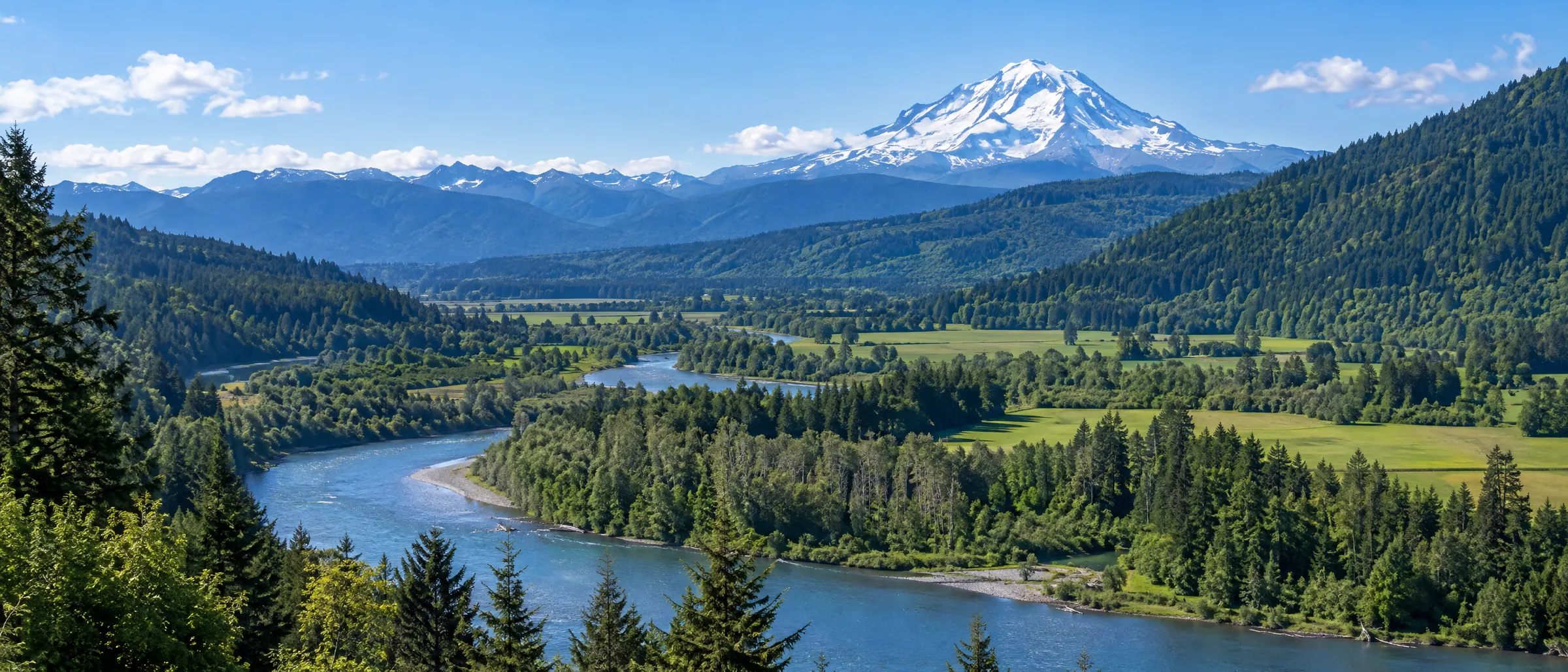 River valley below the Cascade foothills near Arlington, WA